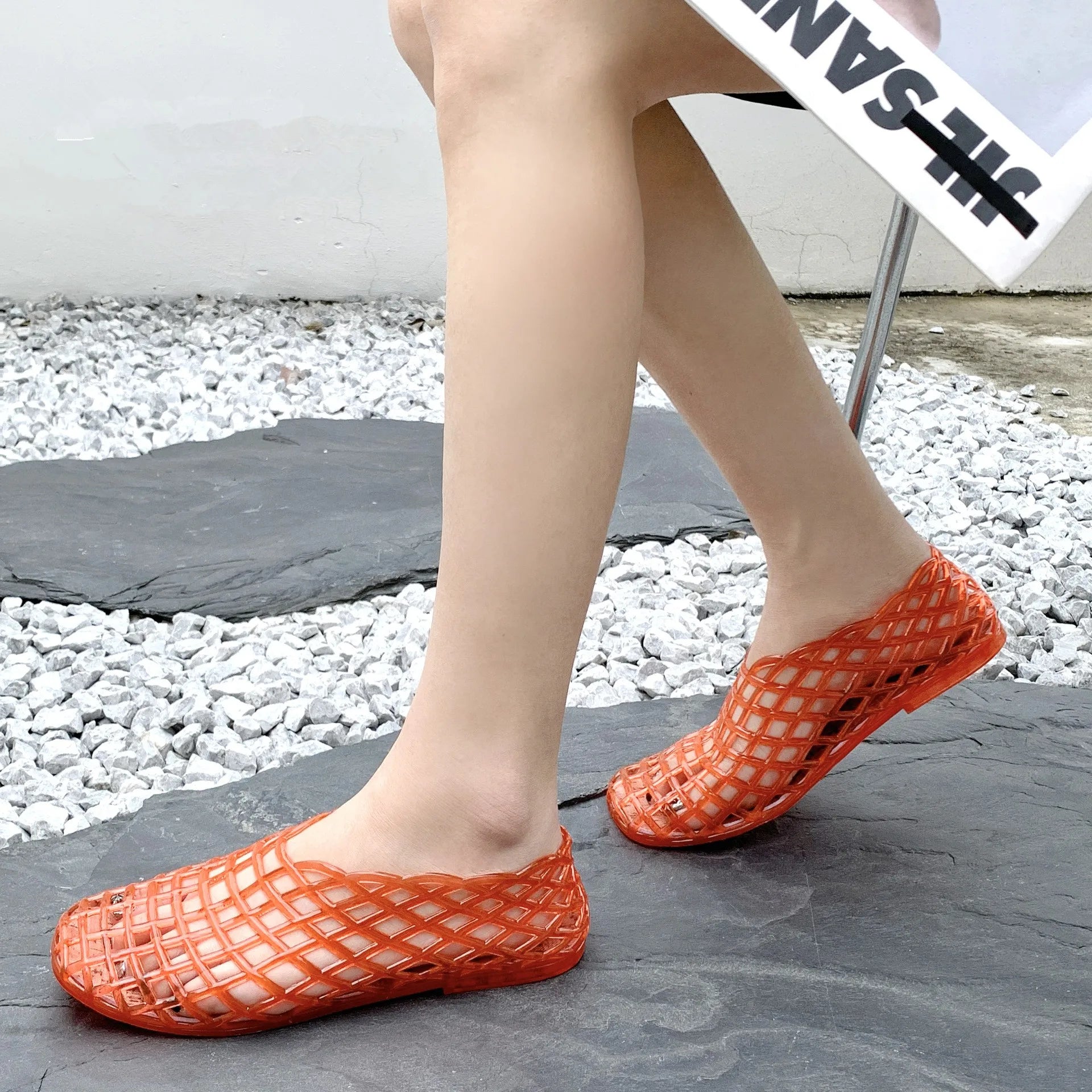 2025 Women's New Flat Sandals with Hollow PVC Breathable Summer Outerwear Baotou Bag and Casual Jelly Sandals LadyShow.Store