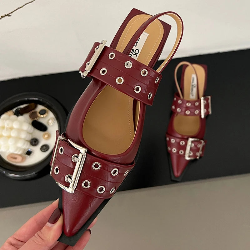 Women Flat With Shoes 2026 Designer Luxury Buckle Fashion Ladies Flats Shoes Slingback Pointed Toe Casual Female Sandals Mules Pi-Mart