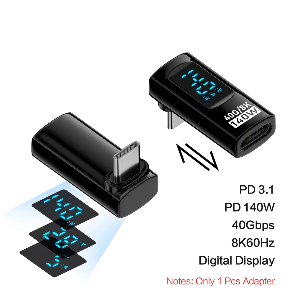 90 Degree USB C Adapter Right Angle U Shape Type C Adapter 40Gbps Data Transfer PD 140W USB4.0 8K 60Hz Video for Thunderbolt 3/4 Pi-Mart
