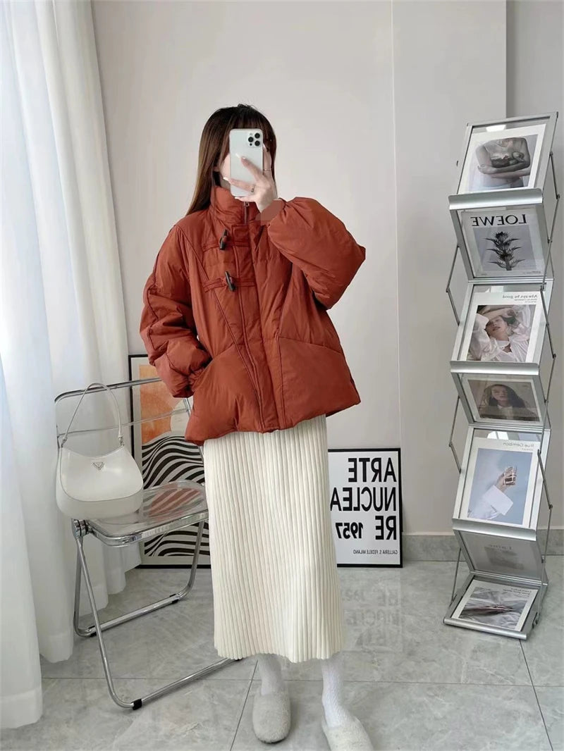 Women's Jacket New Korean Version Stand Collar Short Cotton-padded Jacket Thickening Warm Parkas Winter Vintage Coat Pi-Mart