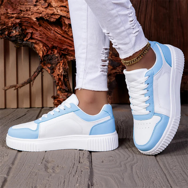 ZERJER Unisex Sneakers, New Arrival Large Size Classic Retro Men's Sports Skate Shoes, White Thick-Soled Tennis Shoes, Solid Col Pi-Mart