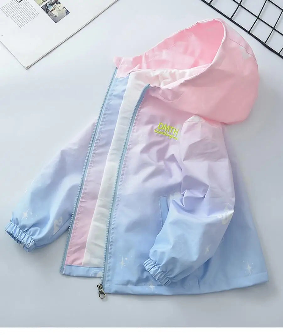 Korean Fashion Jacket For Girls Teenager Casual Gradient Hooded Coat Boys Blazer Spring Autumn Windproof Sweet Coats Windbreaker Pi-Mart