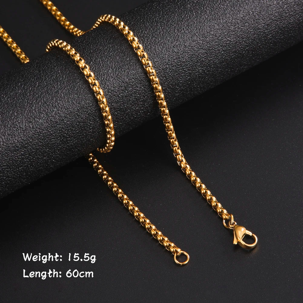Skyrim Fashion 60cm Long Box Chain Necklace Men Stainless Steel Black Gold Color Link Chains Basic Punk Jewelry Wholesale Pi-Mart