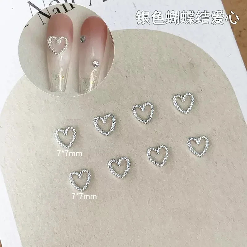 2Sizes Bowtie Love Nail Parts Nail Charms Korea Mini Silver Ribbon Bow tie Alloy Nail Art Accessories 3D Luxury Nail Decorations Pi-Mart