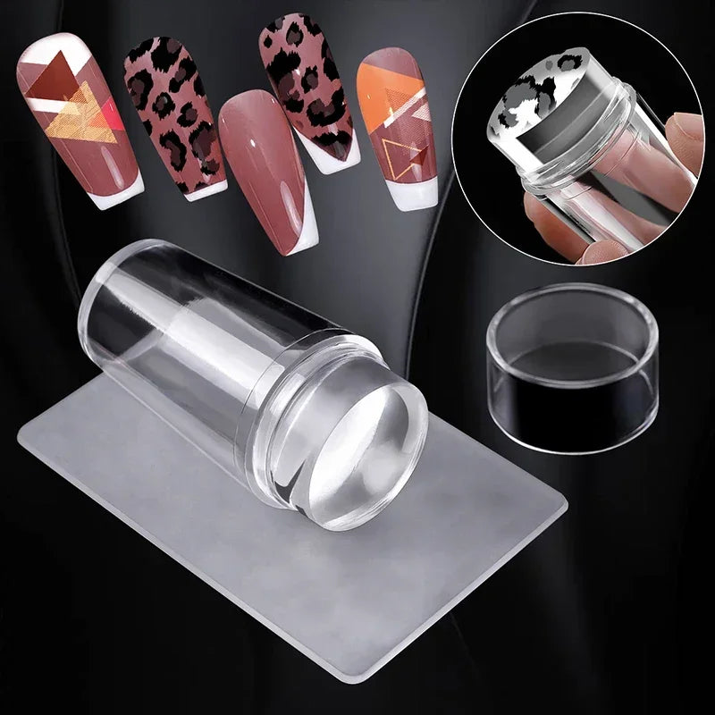 Nails Art Stamping Plates Kit French Manicure Design Plate Stamp Polish Stencil Template Seal Stamper Scraper Accessories Tools Tri Light Beauty
