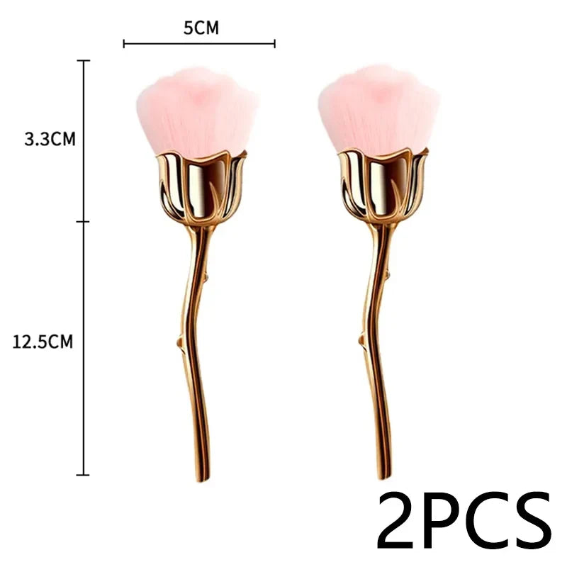 Flower Nail Brush for Manicure Gold Rose Shape Nail Art Brushes Round Small UV Gel Polish Powder Cleaning Tools Nail Accesories Tri Light Beauty