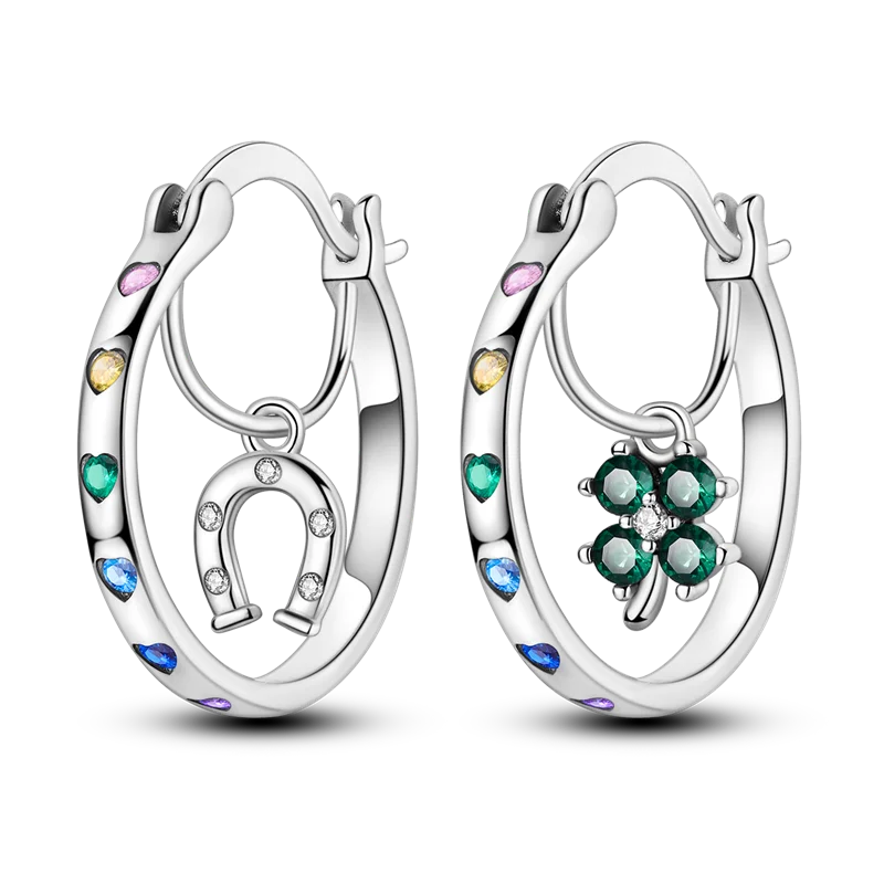 Genuine 925 Sterling Silver Love Feather Earrings Fit Original Charms Hoop For Women Girls Stud Earring Fine Jewelry Gifts Pi-Mart