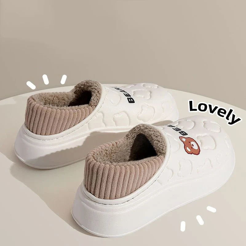Waterproof Cotton Slippers for Women Men Winter Outdoor Indoor Home Plush Warm Thick Sole Anti slip Cotton Shoes for Couple LadyShow.Store