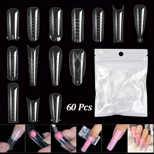 60 Pieces/Bag Uv Gel Polishing Fast Building Mold Acrylic Fake Nail Art Reminder Dual System Nail Accessories Extension Nail Form Tri Light Beauty