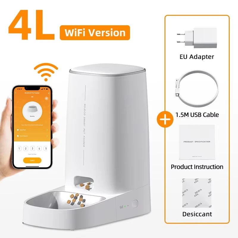 ROJECO Automatic Cat Feeder Pet Smart Cat Food Kibble Dispenser Remote Control Auto WiFi Double Feeder For Cats Dog Accessories Pi-Mart