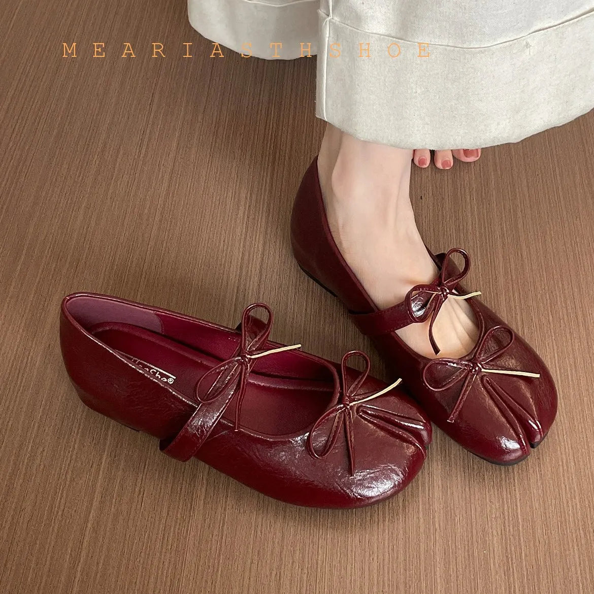 Spring Summer Microfiber Leather Split Toe Women Pumps Fashion bowknot Designer Low Heeled Tabi Soft Soles Loafers Casual Shoes LadyShow.Store