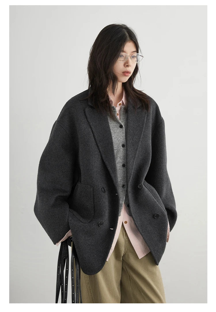 CHIC VEN New Women Woolen Coat Loose Solid Mid-length Double-sided Oversized Office Ladies Jackets Outerwear Autumn Winter 2026 Pi-Mart