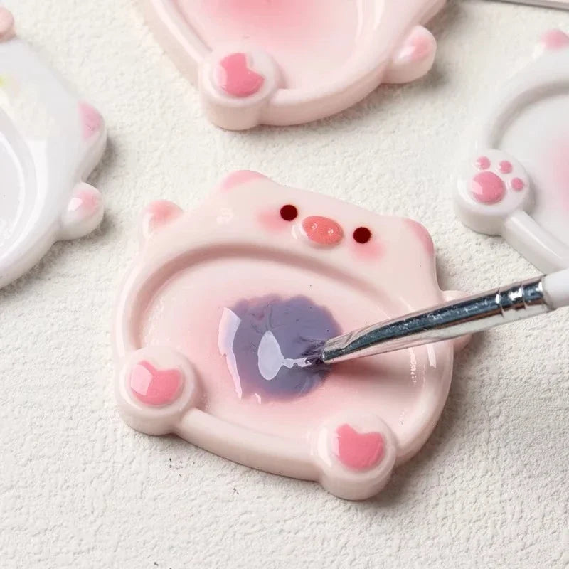 2pcs Cartoon Pig Color Palette Nail Art Mixing Color Drawing Pallet Gel Polish Nail Painting Board Color Palette Manicure Tools Tri Light Beauty