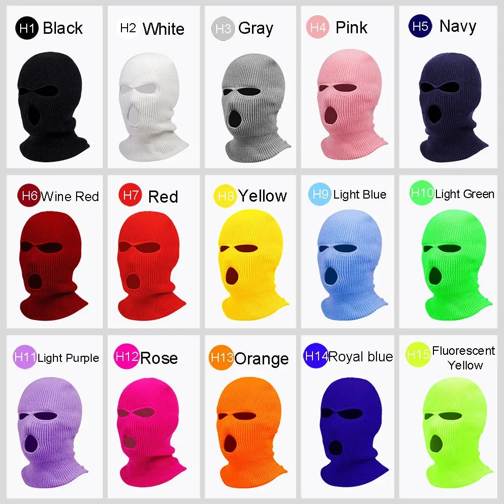 Winter Motorcycle Windproof Full Face Knit Hats Ski Mask Men Warm Wool Balaclava embroidery Winter hats Knitted 3 Holes Ski Mask Pi-Mart