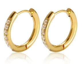 Luxury Shiny Zircon Hoop Earrings for Women Trendy Golden Stainless Steel Wed Ear Geometric Circle Earring Jewelry Pendientes Pi-Mart