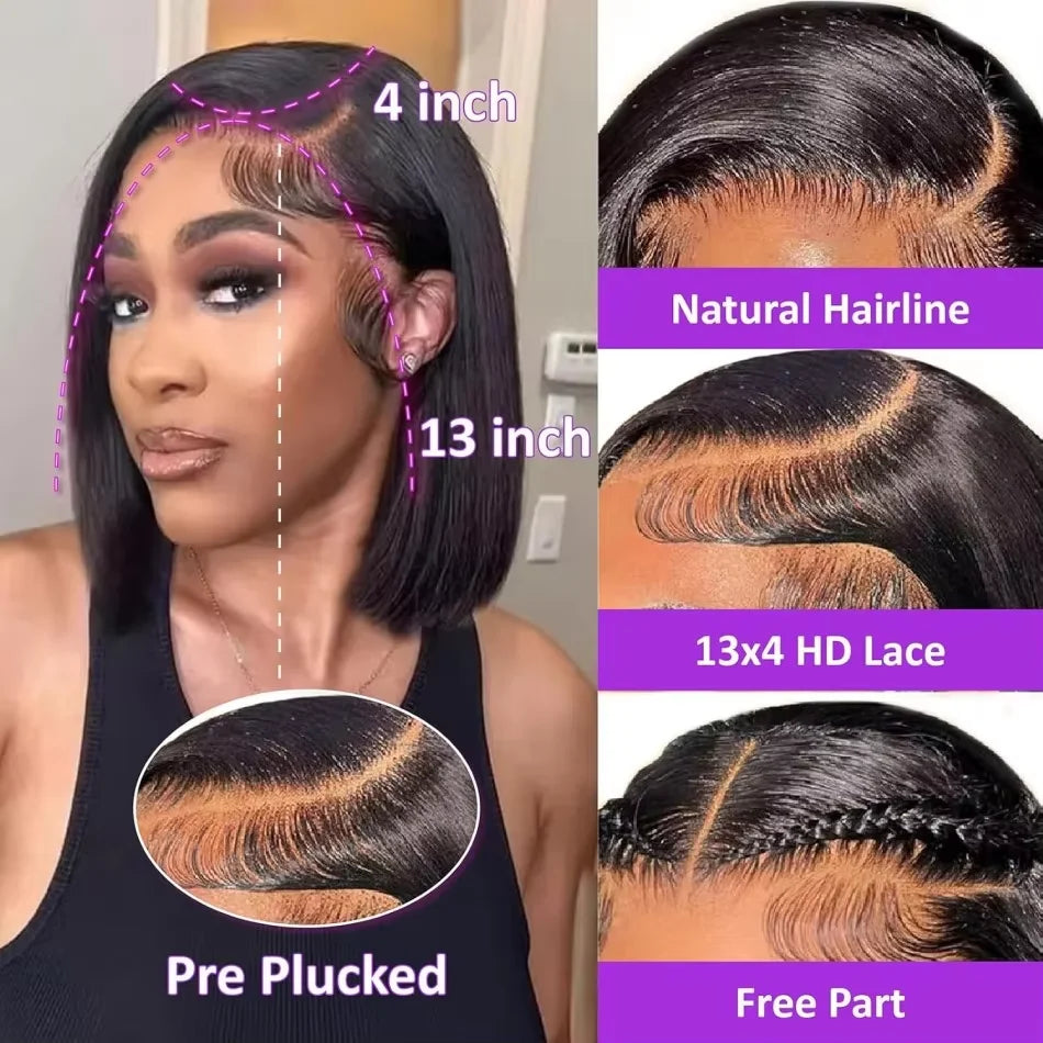 Straight 250% Density Short Bob 13x4 HD Lace Front Human Hair Wigs Women Prepluck Peruvian Lace Frontal Wig Glueless Closure Wig LadyShow.Store