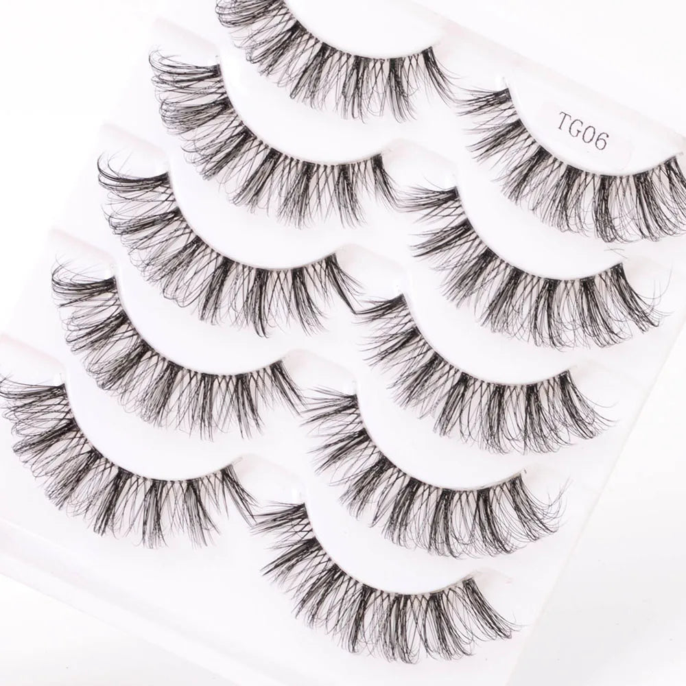 Yiernuo 1/5 Pairs Long Transparent Band Vegan Eyelash D Curl Russian Eyelashes Clear Band Lashes Invisible Band Lashes Pi-Mart