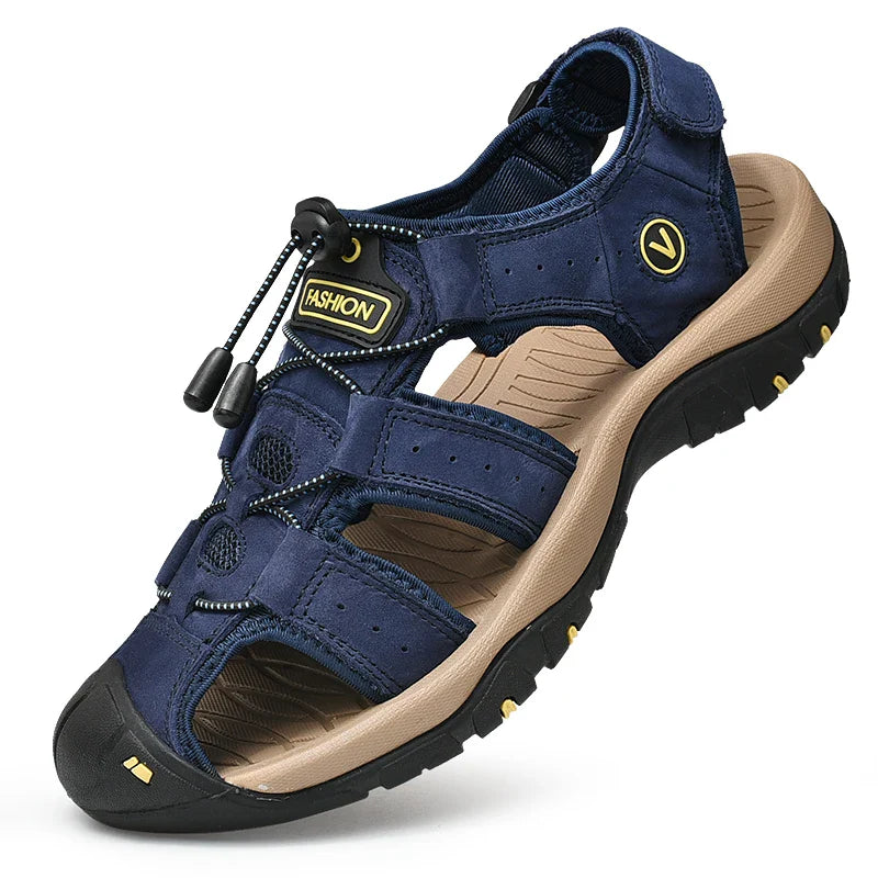 Summer Men Sandals Genuine Leather Mens Casual Shoes Outdoor Men Leather Sandals for Men Beach Shoes Roman Shoes Plus Size 38-48 LadyShow.Store