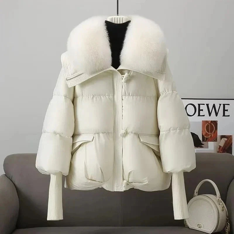 2026 Autumn/Winter New Down Jacket Women's Korean Loose Short Coat Female big fur collar Cotton Jacket Women Snow Parka Coats LadyShow.Store