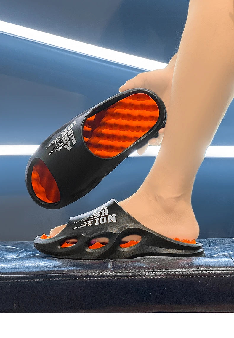 Men Fashion Massage Slippers Indoor/Outdoor Sandals Beach Flip Flop Thick Sole Male Slides Summer Non-Slip Men Shower Slippers Pi-Mart