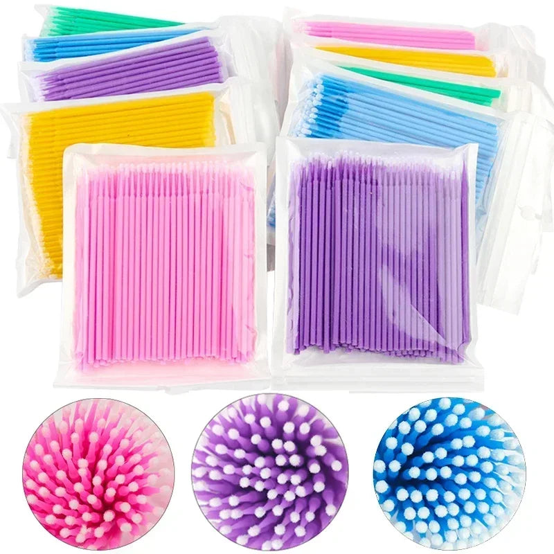 Brush Lash Extension 100Pcs Eyelash Cleaning Micro Cotton Swab Individual Eyelashes Microbrush Beauty Makeup Clean Remover Tools LadyShow.Store