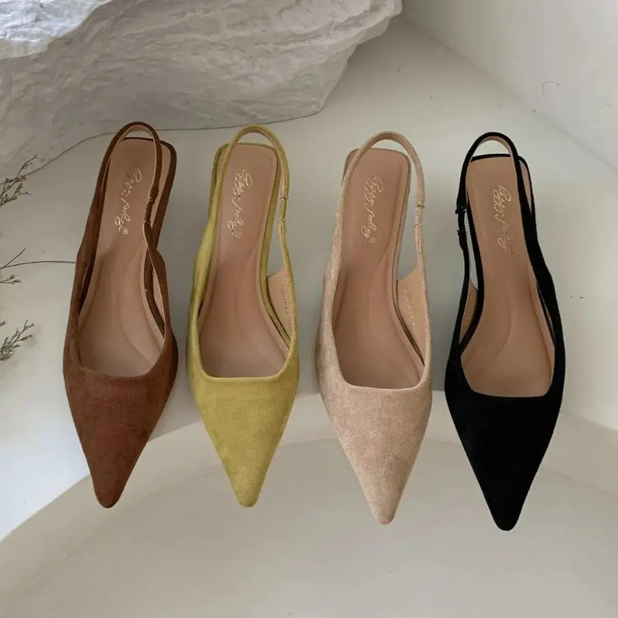 Bailamos Women Sandals Pointed Toe Elegant Low-heel Shoes Summer Fashion Slingback Woman Mules Shoes Pumps Dress Shoes LadyShow.Store