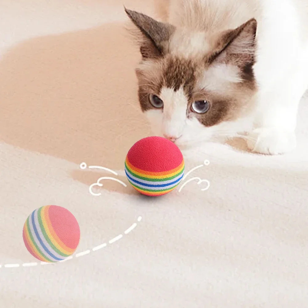 10-100x Colorful Cat Toy Ball EVA Bite-Resistant Elastic Rainbow Ball Kitten Puppy Chewing Training Interactive Toy Pet Supplies Pi-Mart
