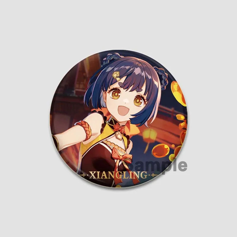 Genshin Impact Game Brooches 58mm Round Button Pins for Backpack Jackets Jewelry Cartoon Cosplay Badge Hutao Zhongli Xiao Badges Pi-Mart
