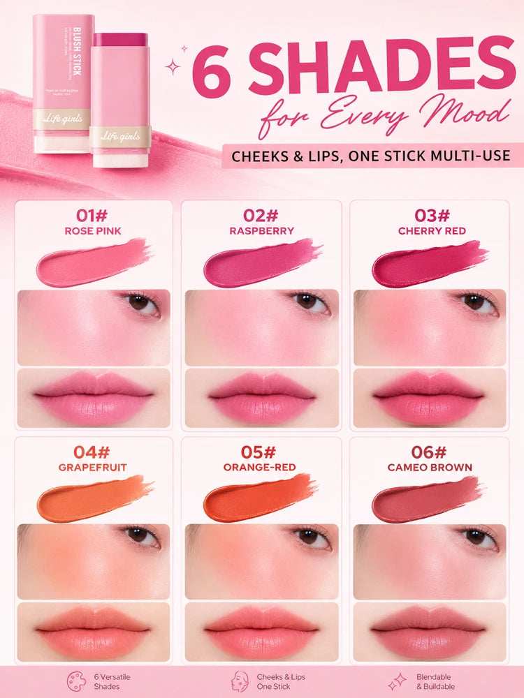 3-in-1 Cream Blush Stick Cheeks Lips Eyes, Long Lasting Waterproof Blendable Dewy Glow Makeup Stick for All Skin Tones Pi-Mart