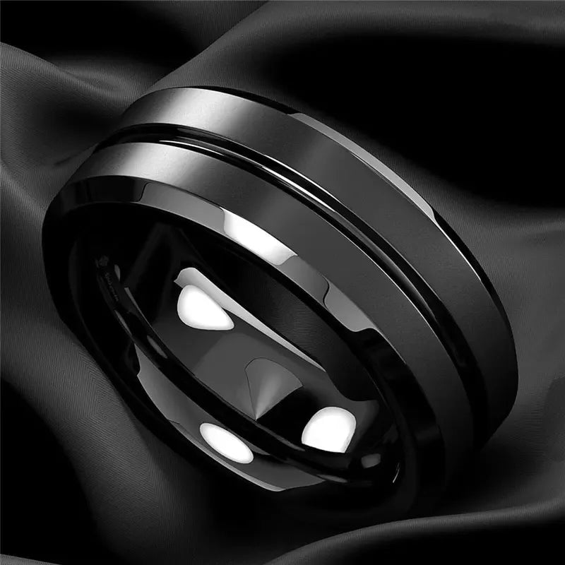 8mm Stainless Steel Men Rings Wholesale Black Groove Matte Wedding Engagement Party Gift Anniversary Rings For Women Jewelry Pi-Mart