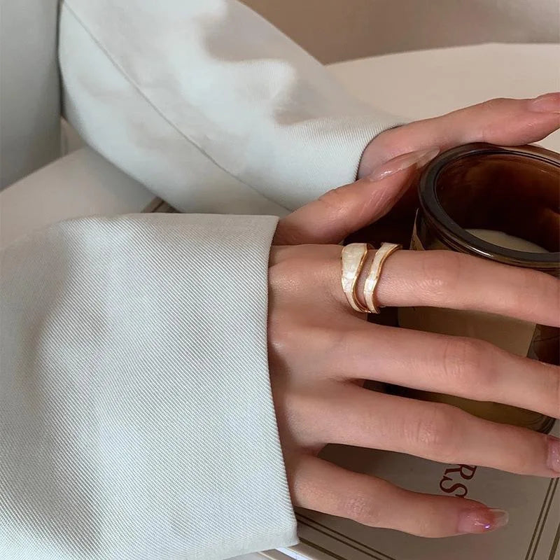 LATS Vintage White Enamel Metal Irregular Shape Geometric Open Adjustable Ring for Women Girl Fashion Jewelry Birthday Gifts Pi-Mart