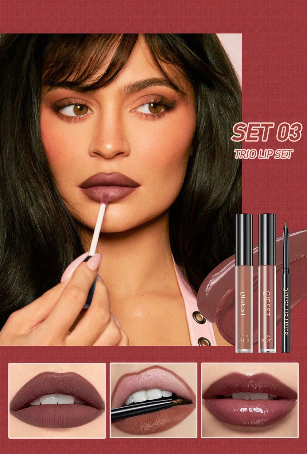 3pcs Matte Liquid Lipstick+Lip Liner Set Lip Glaze Makeup Nude Black Red Velvet Lip Gloss Long Lasting Lip Tint Cosmetics Kits Pi-Mart