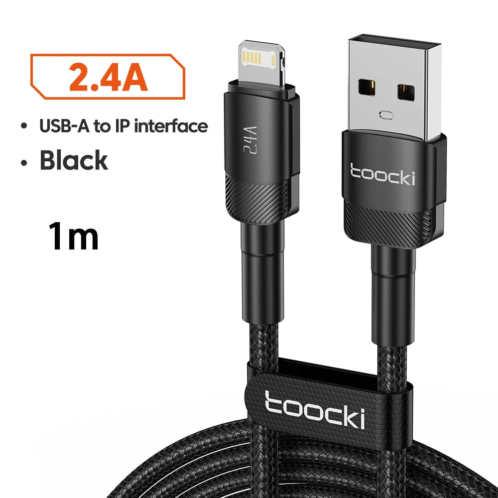 Toocki USB Cable For iPhone 14 13 12 Pro Max X XS XR 8 7 Plus iPad Fast Charging Charger Aluminum iP Cable For iPhone Data Cord Pi-Mart