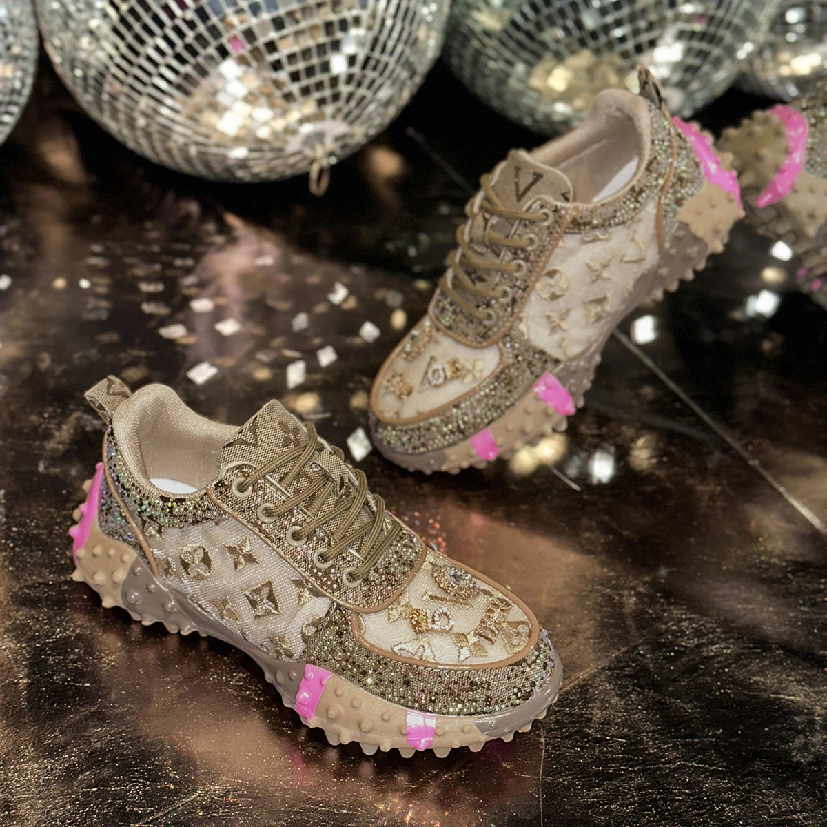 Luxury Designer Women's Sneakers Fashion Luxury Rhinestone Ladies Shoes 2026 New Outdoor Platform Female Sports Shoes Vulcanize Pi-Mart