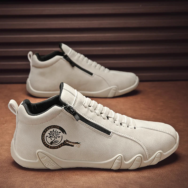 Men's Casual Shoes Side Zipper Short Boots Versatile Flats Bottom Trbottomyy Fashion Pu Leather Men's Shoes Spring Suitable for Outdoor Sports Pi-Mart