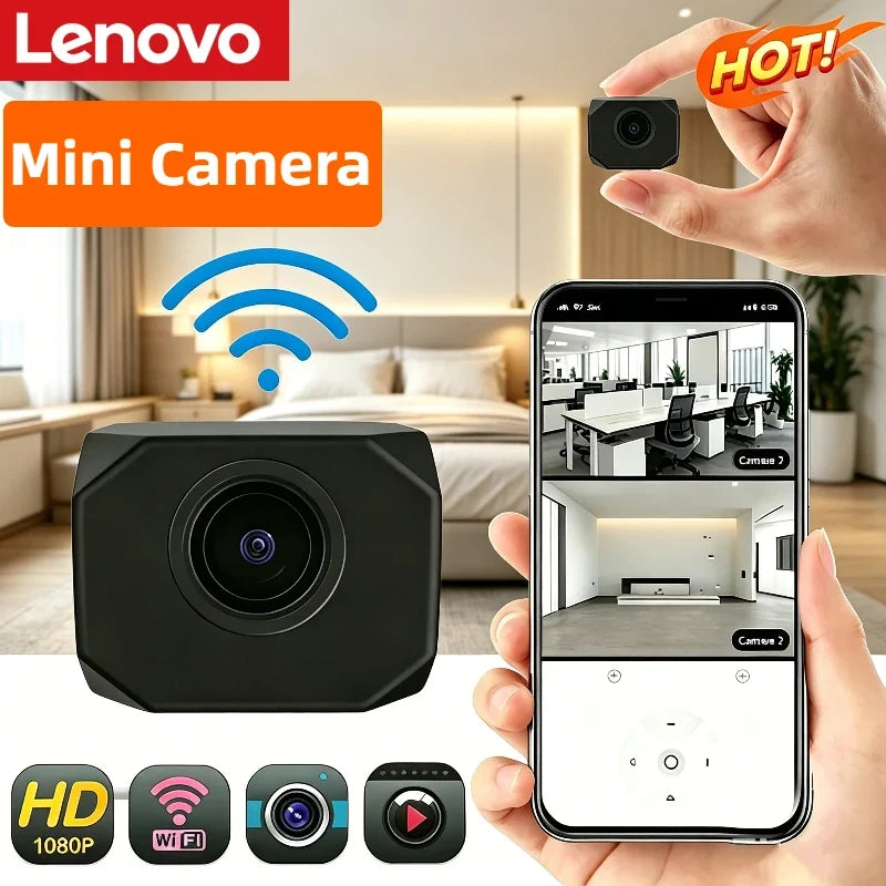 Lenovo New 4K HD WiFi Security Camera Night Vision Home Mini Smart Indoor IP Surveillance APP Remote Monitoring Portable Camera LadyShow.Store