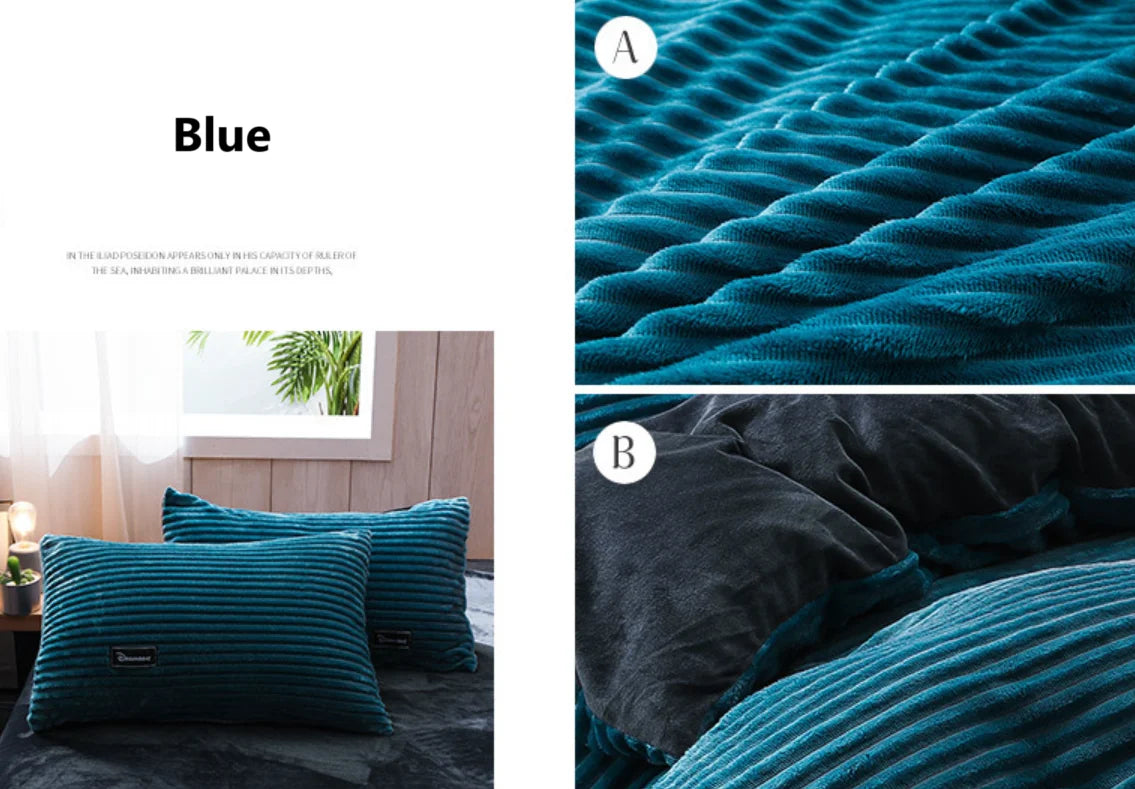 Warm Winter Duvet Cover Bedding Set Thick Solid Color Velvet Double Soft Quilt Cover Twin Queen King Comforter Cover Sets 220*24 Pi-Mart