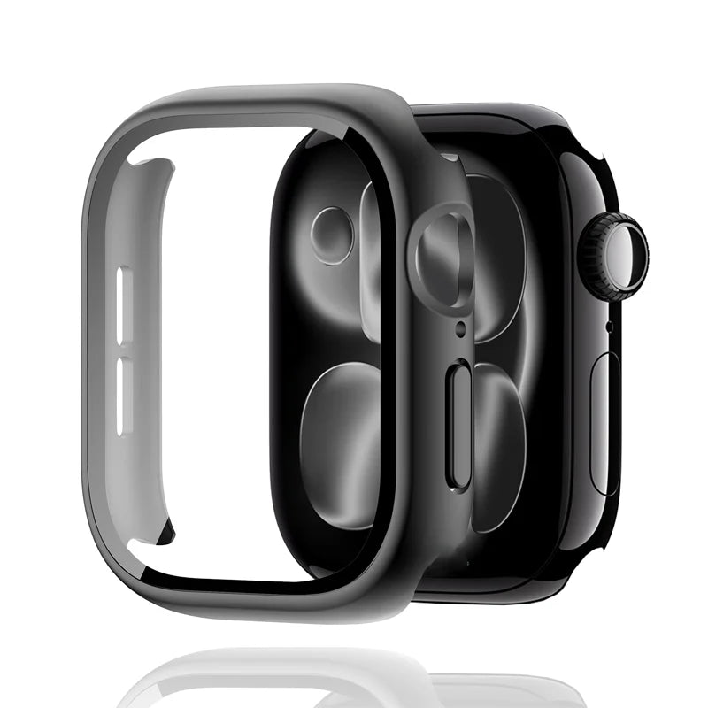 Tempered Glass+Case For Apple Watch 38-40mm 41mm 42mm 44mm 45mm 46mm Screen Protector Protective Cover iWatch 11 10 8 7 9 6 SE 5 LadyShow.Store