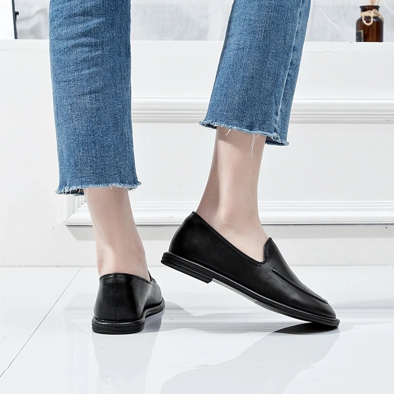 AIYUQI Loafers Women 2026 New Spring Round Toe One Foot Slip-on Shoes Women Genuine Leather Soft Flats Shoes Women Pi-Mart
