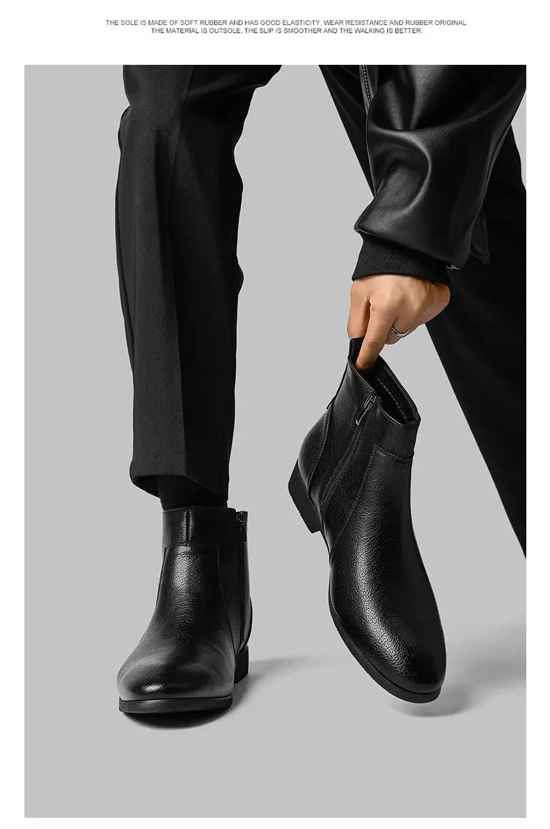 Winter New Men Business Boots Black  Red Simple Slim Fit Soft Leather Boots Casual and Fashionable Chelsea Boots 38-46 Men Boots Pi-Mart
