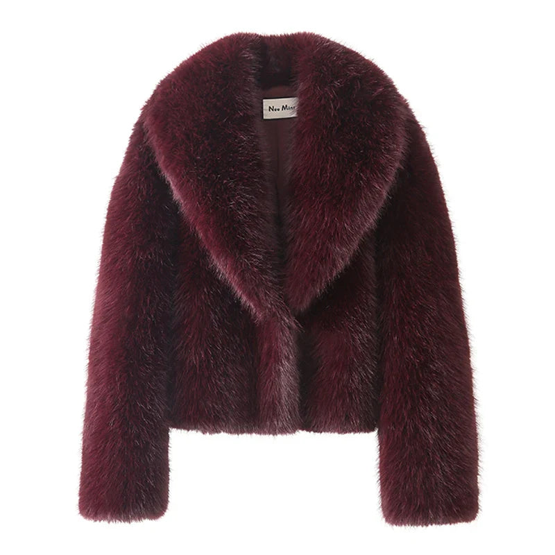 Neo Mint Street Fashion Shawl Collar Faux Fox Fur Coat Women 2024 Winter Cool Girls Black Short Fur Jacket Vintage Chic Overcoat LadyShow.Store