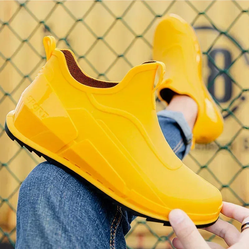 Men's Rain Boots Ankle Waterproof Shoes Men Casual Fishing Work Shoes Slip on Non-slip Rain Shoes Womens Kitchen Rubber Shoes Pi-Mart