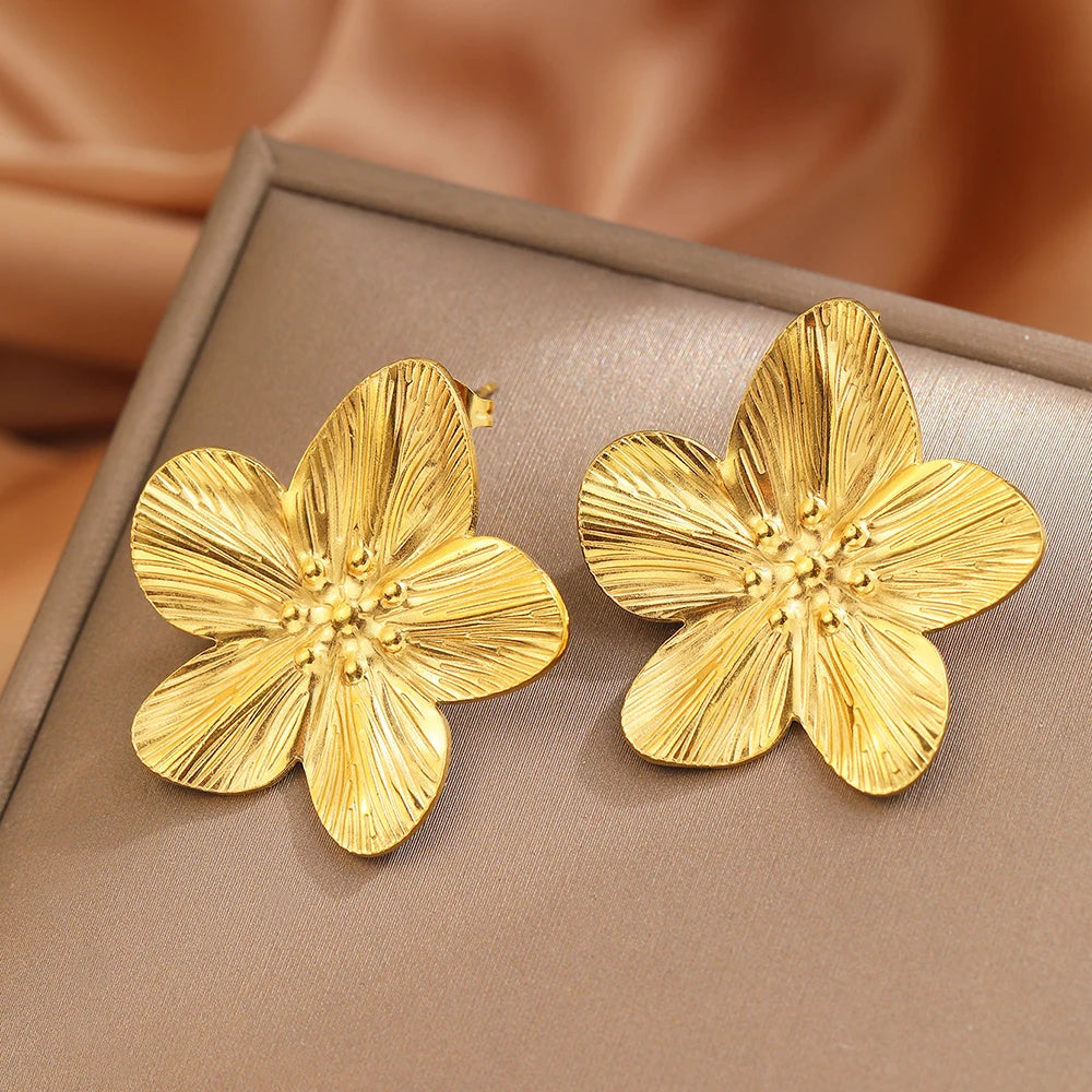 DOTIFI Stainless Steel Exaggerated Large Flower Design Earrings Female Fashion Retro Minimalist Ear Jewelry Party Creative Gifts Pi-Mart
