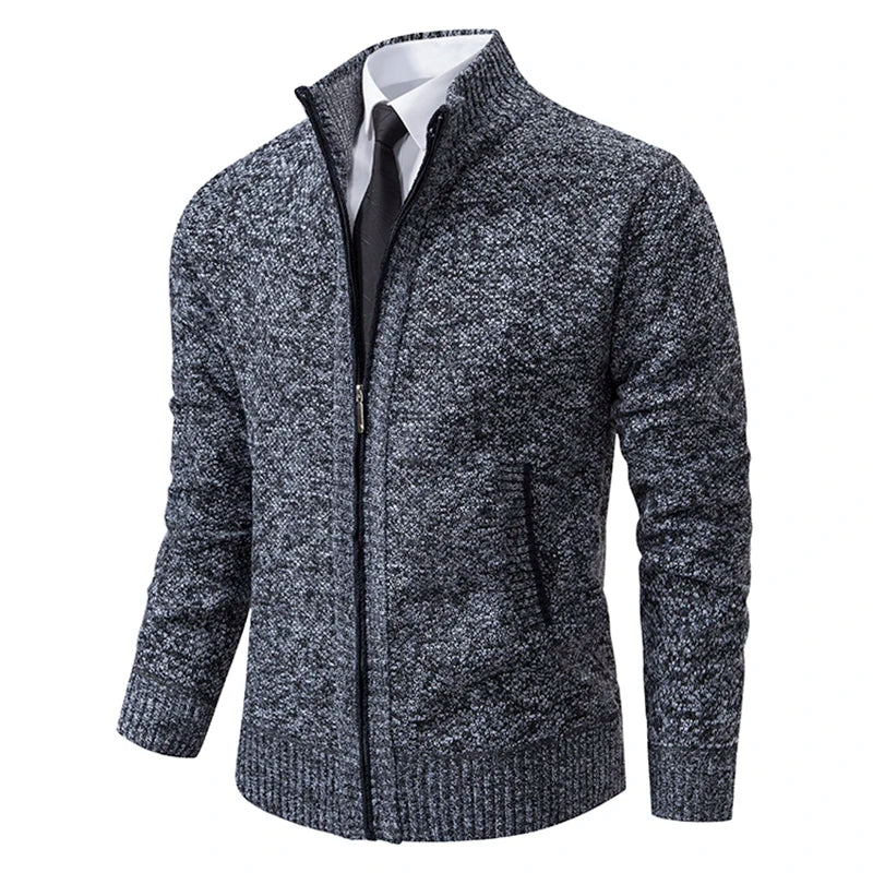 Autumn And Winter New Jersey Men's Casual Sports Coat Solid Color Stand Collar Wweater Grab Fleece Warm Zipper Cardigan Pi-Mart