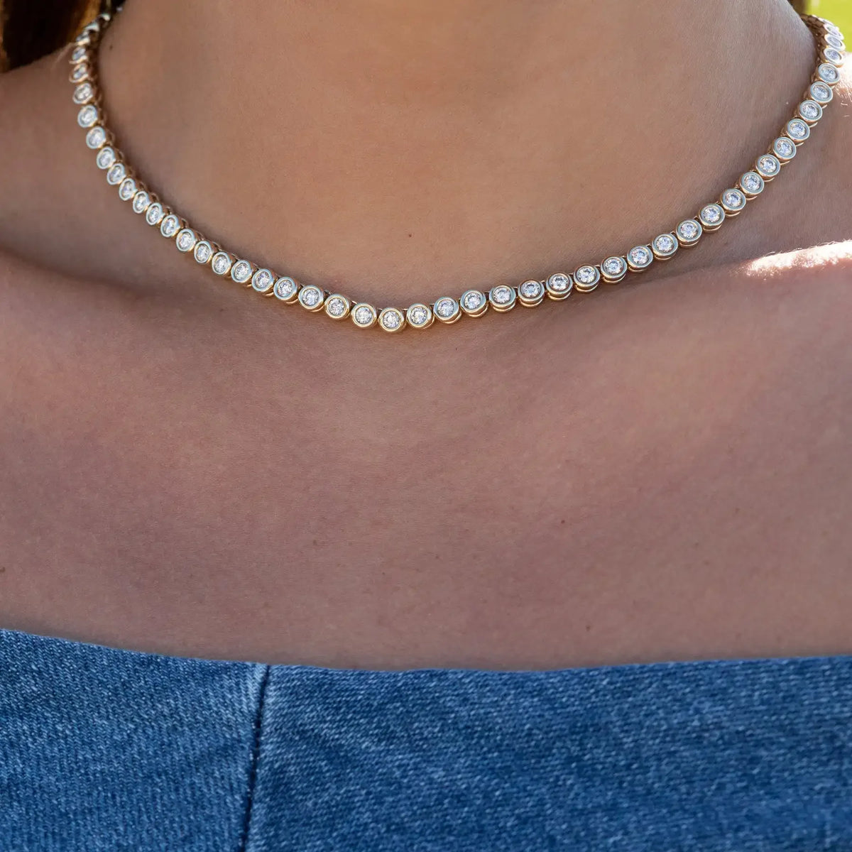 Geometric High Quality Fashion Women Jewelry Bezel Set Round Shaped Tennis Chain Bracelet Necklace Set Pi-Mart