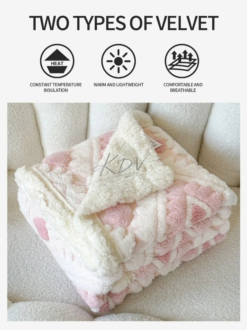 Geometric Patterned Jacquard Fleece Blanket Double Layer Thick Warm Taffeta Sofa Throw Blanket Spring Autumn Plush Bed Blanket Pi-Mart