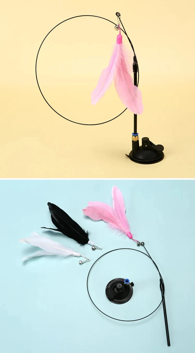 Interactive Cat Toy Handfree Cat Stick Playing Kitten Playing Teaser Wand Toy Suction Cup Bird/Feather Cat Wand Pet Supplies Pi-Mart