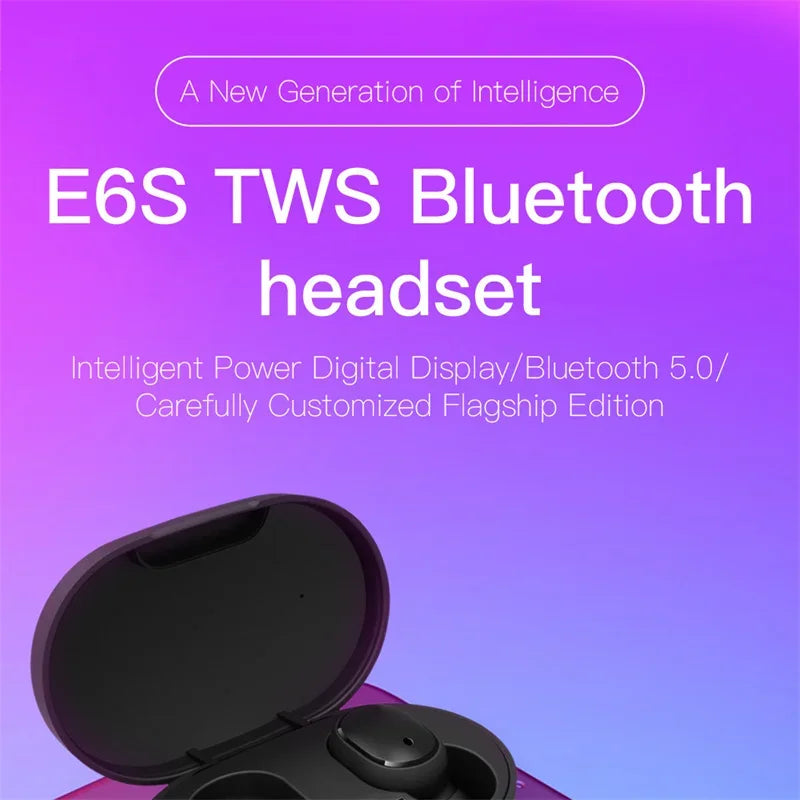 Digital Display Bluetooth Earphones with Mic TWS E6S Wireless Bluetooth Headset Noise Cancelling Headset for Xiaomi Huawei Oppo Pi-Mart