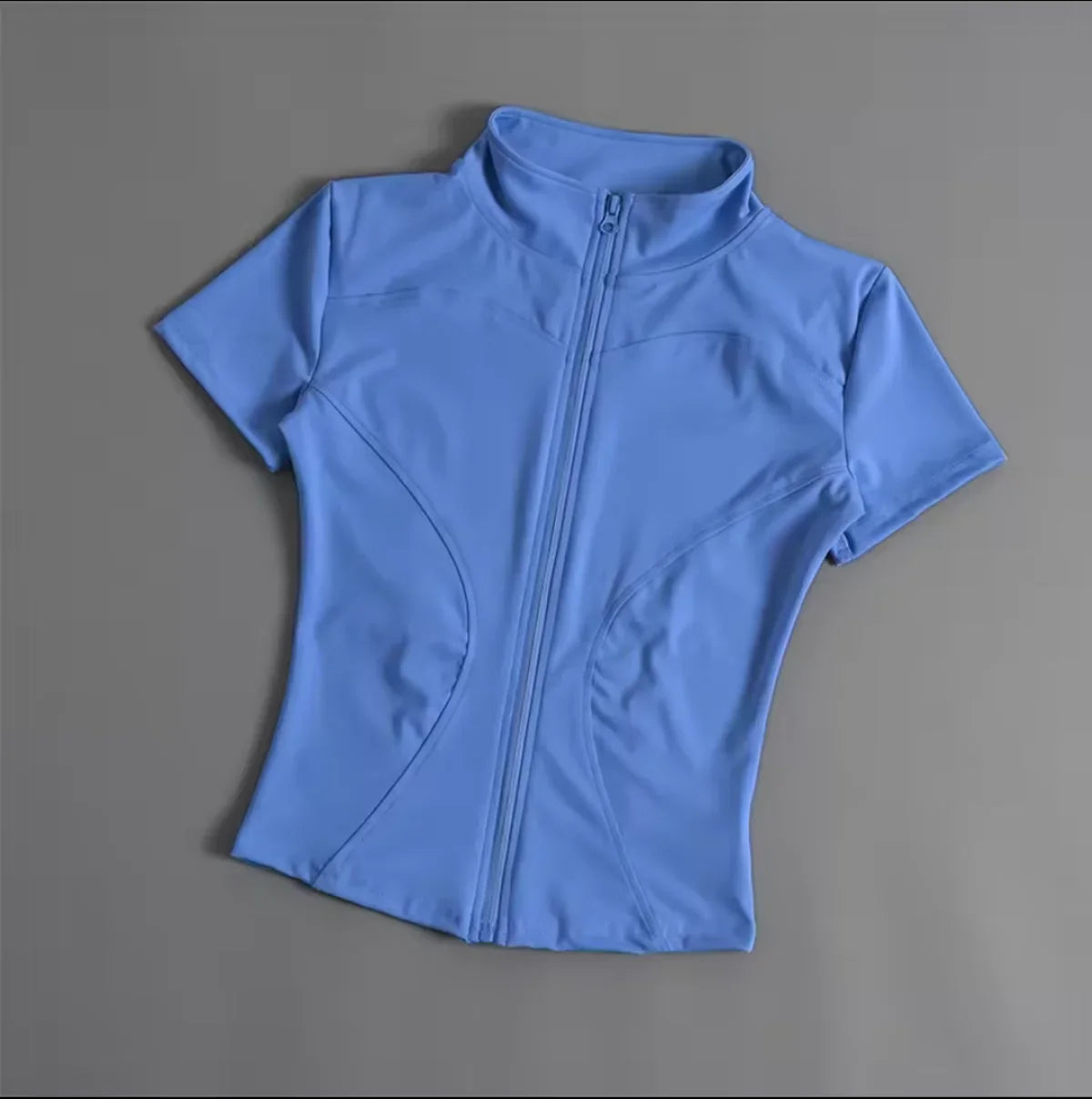 Summer Solid Zipper Slimming Coat Women Short Sleeve Stand Collar Cycling Running Tops Female Gym Sports Workout Clothes Street LadyShow.Store