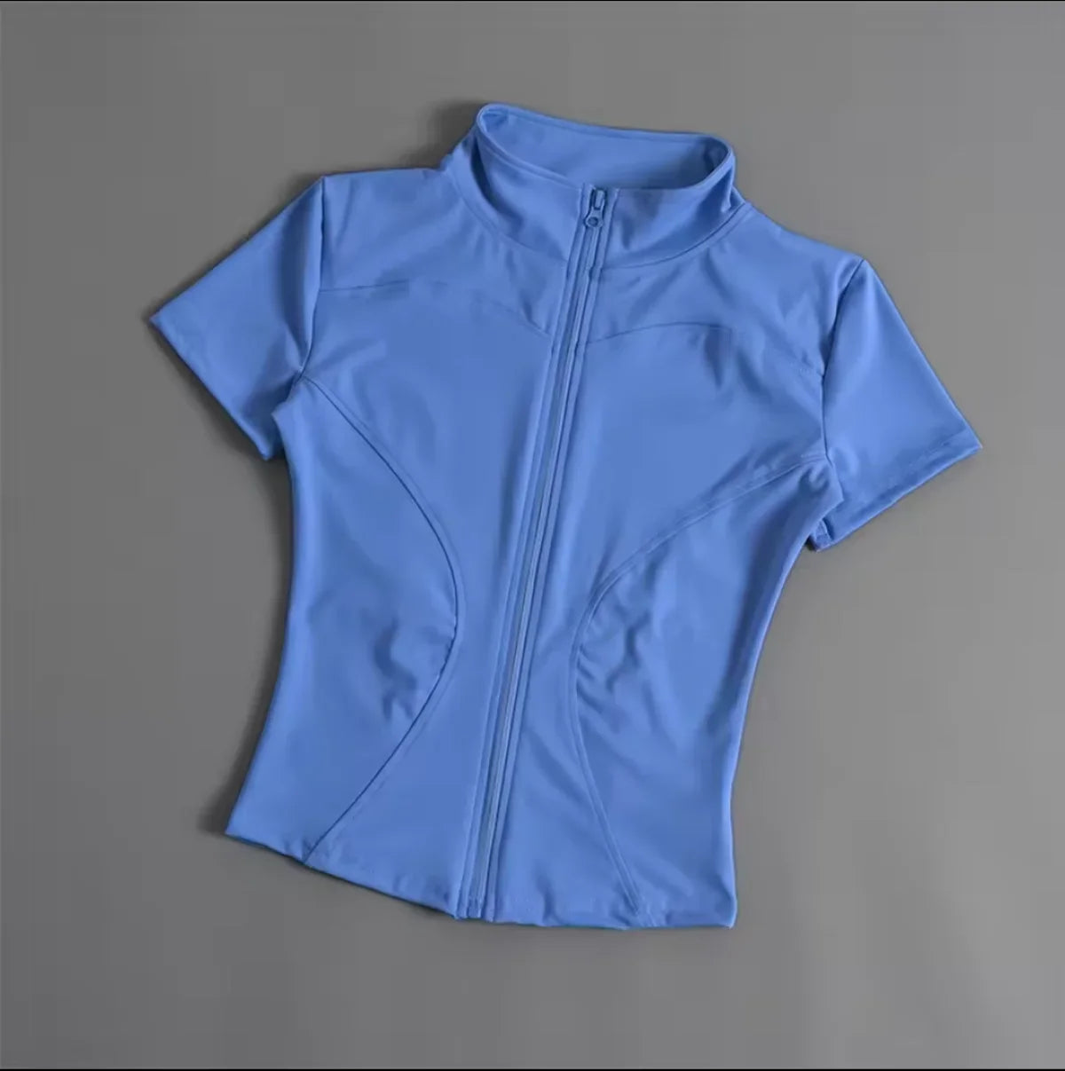 Summer Solid Zipper Slimming Coat Women Short Sleeve Stand Collar Cycling Running Tops Female Gym Sports Workout Clothes Street LadyShow.Store